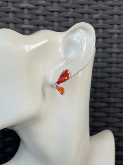 Orangy Red Jade Earrings - Butterfly (NJE293)