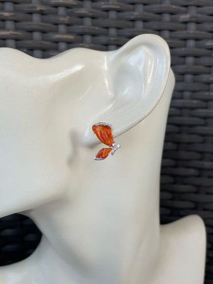 Orangy Red Jade Earrings - Butterfly (NJE293)