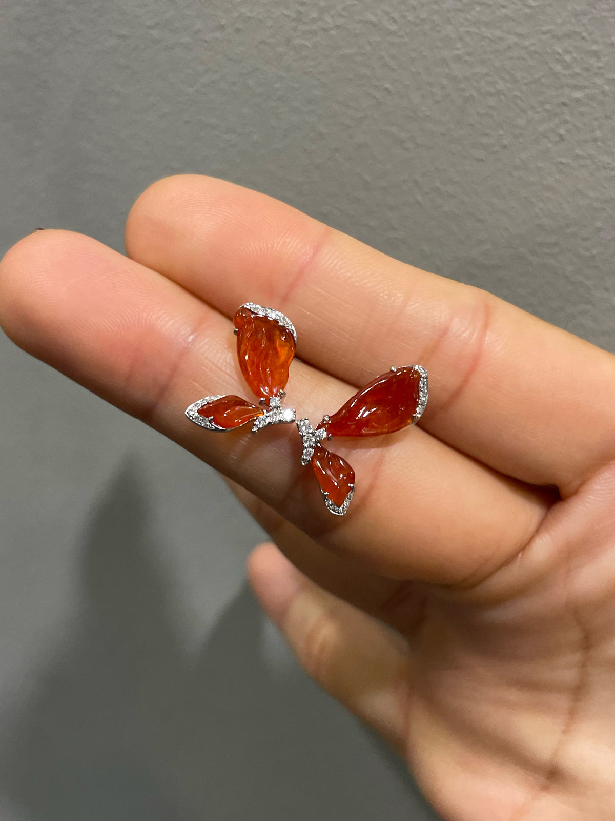Orangy Red Jade Earrings - Butterfly (NJE293)
