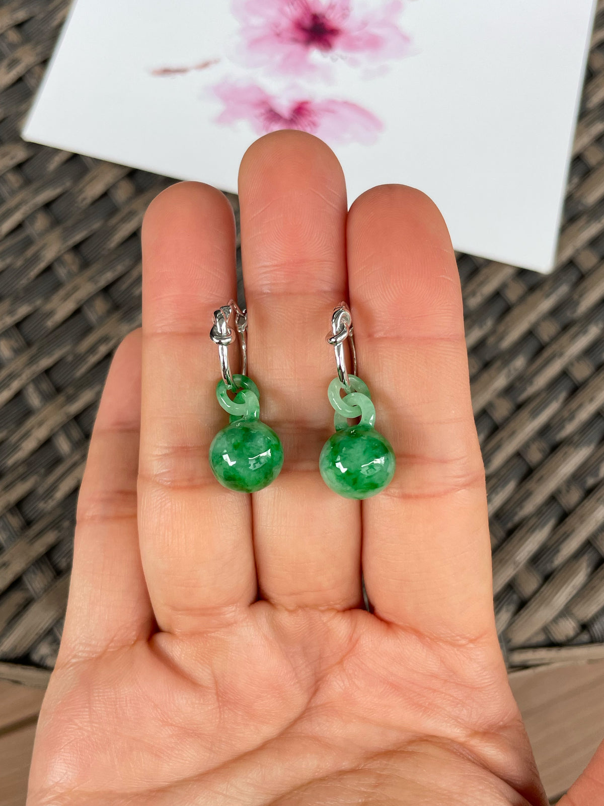 Green Jade Ball Earrings (NJE295)