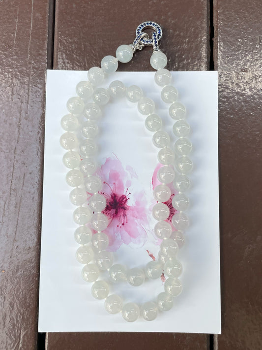 Icy White Jade Beads Necklace (NJN015)