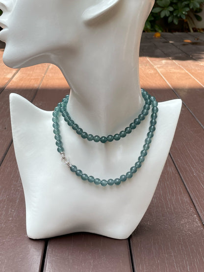 Icy Greenish Blue Jade Beads Necklace (NJN022)