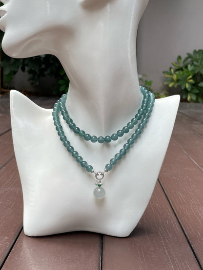 Icy Greenish Blue Jade Beads Necklace (NJN022)