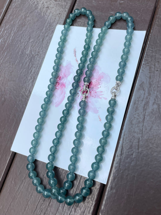 Icy Greenish Blue Jade Beads Necklace (NJN022)