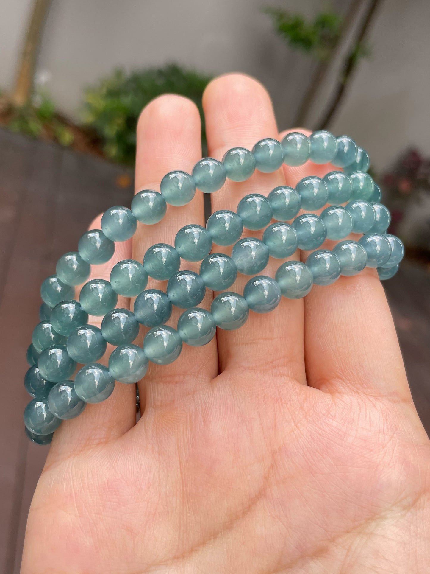 Icy Greenish Blue Jade Beads Necklace (NJN022)