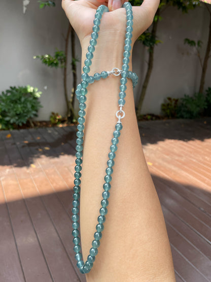 Icy Greenish Blue Jade Beads Necklace (NJN022)