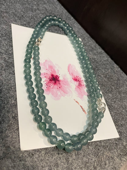 Icy Greenish Blue Jade Beads Necklace (NJN022)