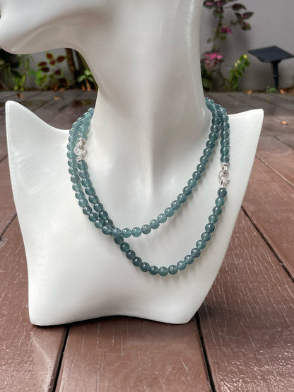 Icy Greenish Blue Jade Beads Necklace (NJN024)