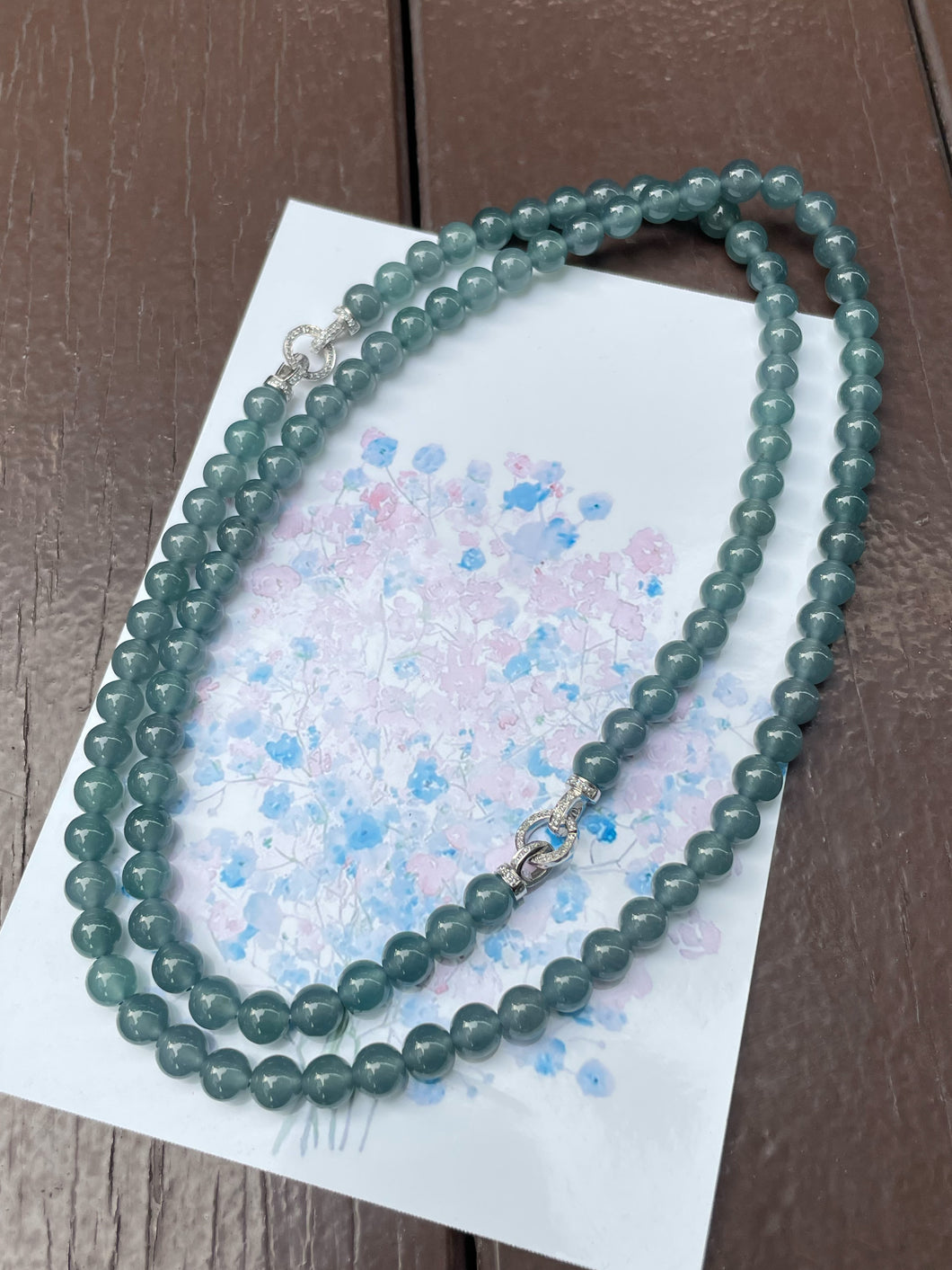 Icy Greenish Blue Jade Beads Necklace (NJN024)
