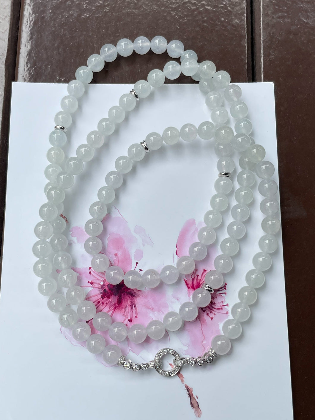 Icy White Jade Beads Necklace (NJN025)