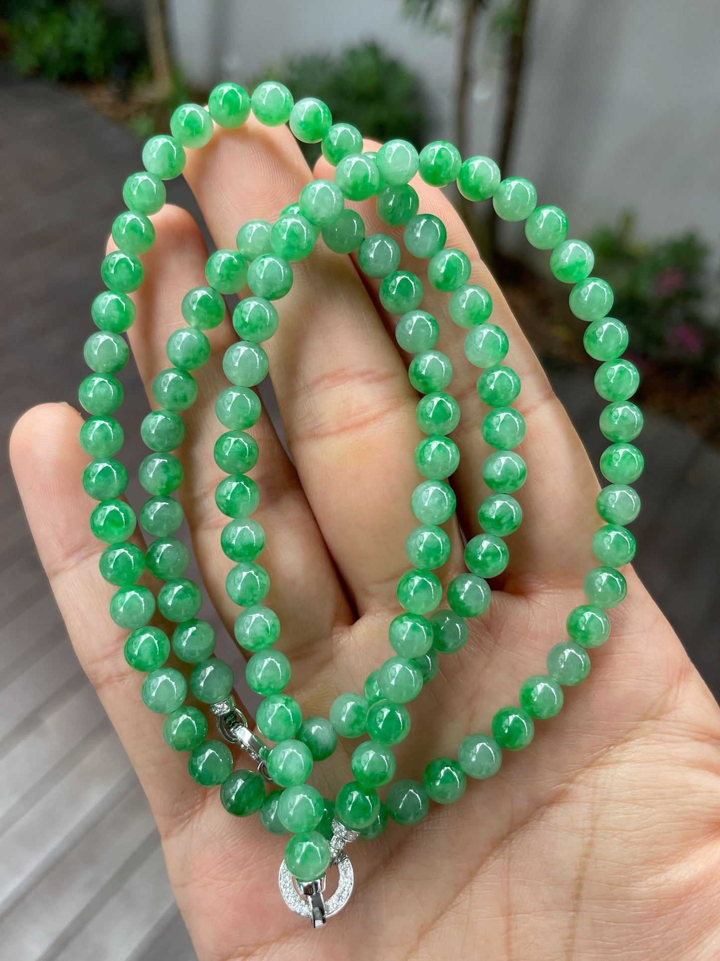 Green Jade Beads Necklace (NJN026)