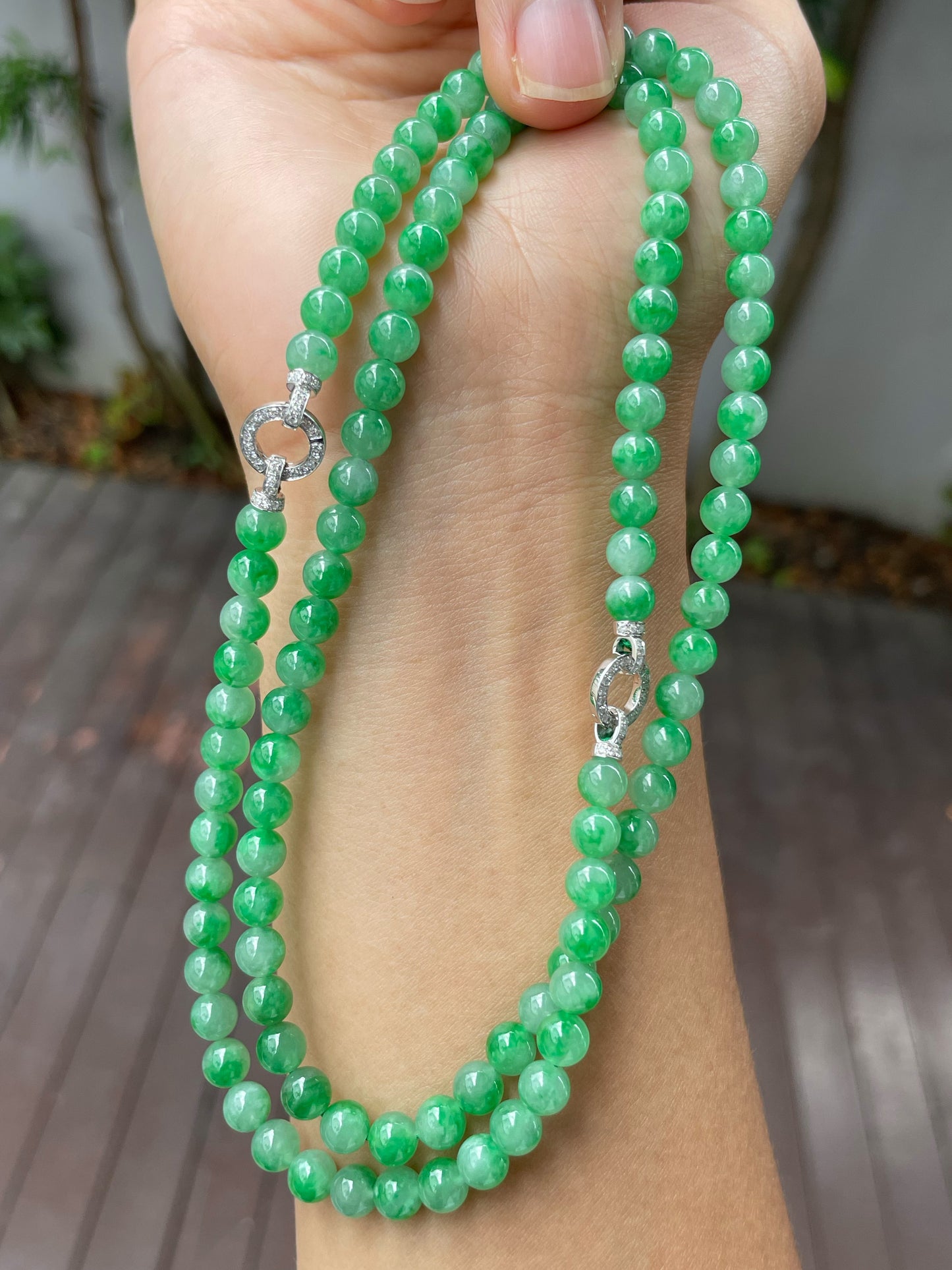 Green Jade Beads Necklace (NJN026)