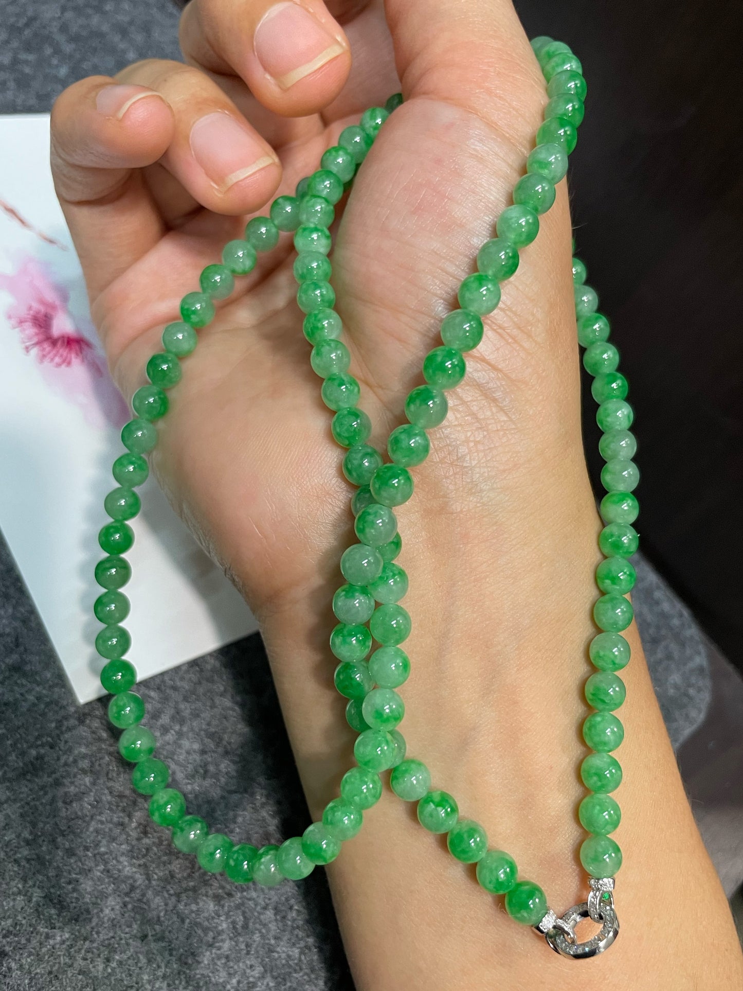 Green Jade Beads Necklace (NJN026)