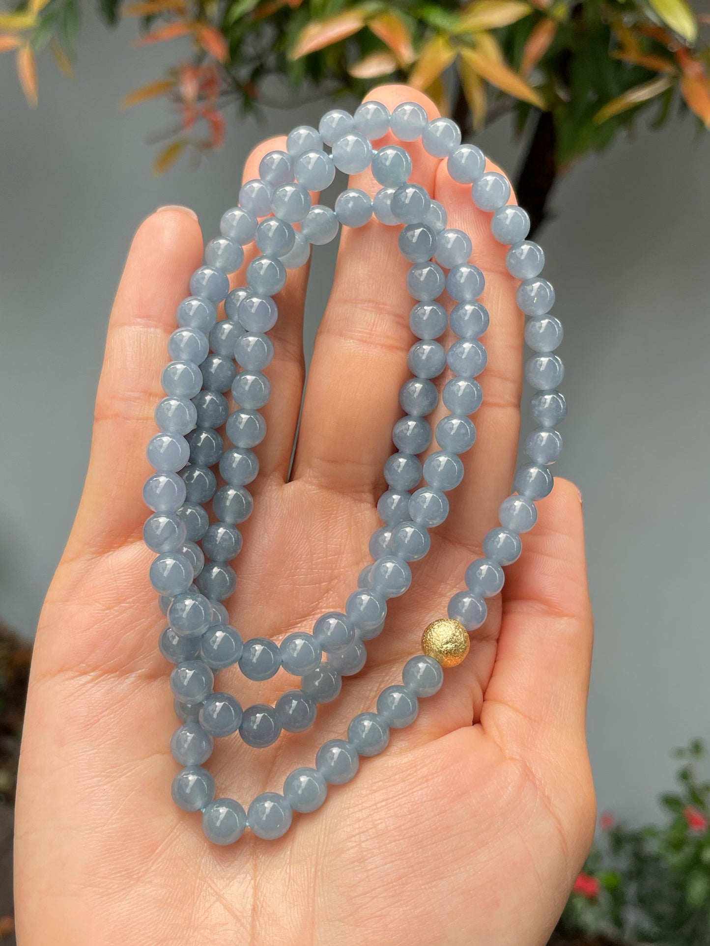 Blue Jade Beads Necklace (NJN027)