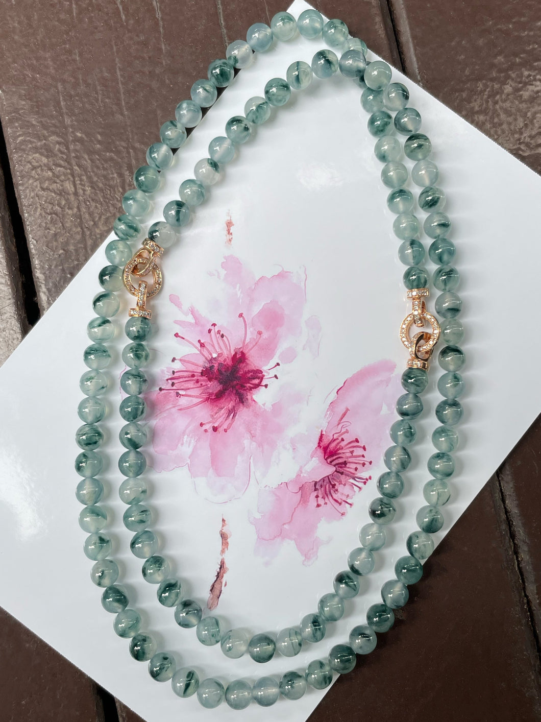 Icy Bluish Flower Jade Beads Necklace (NJN028)