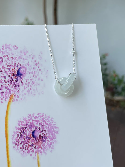 Icy White Jadeite Necklace - Double Hoop (NJN029)