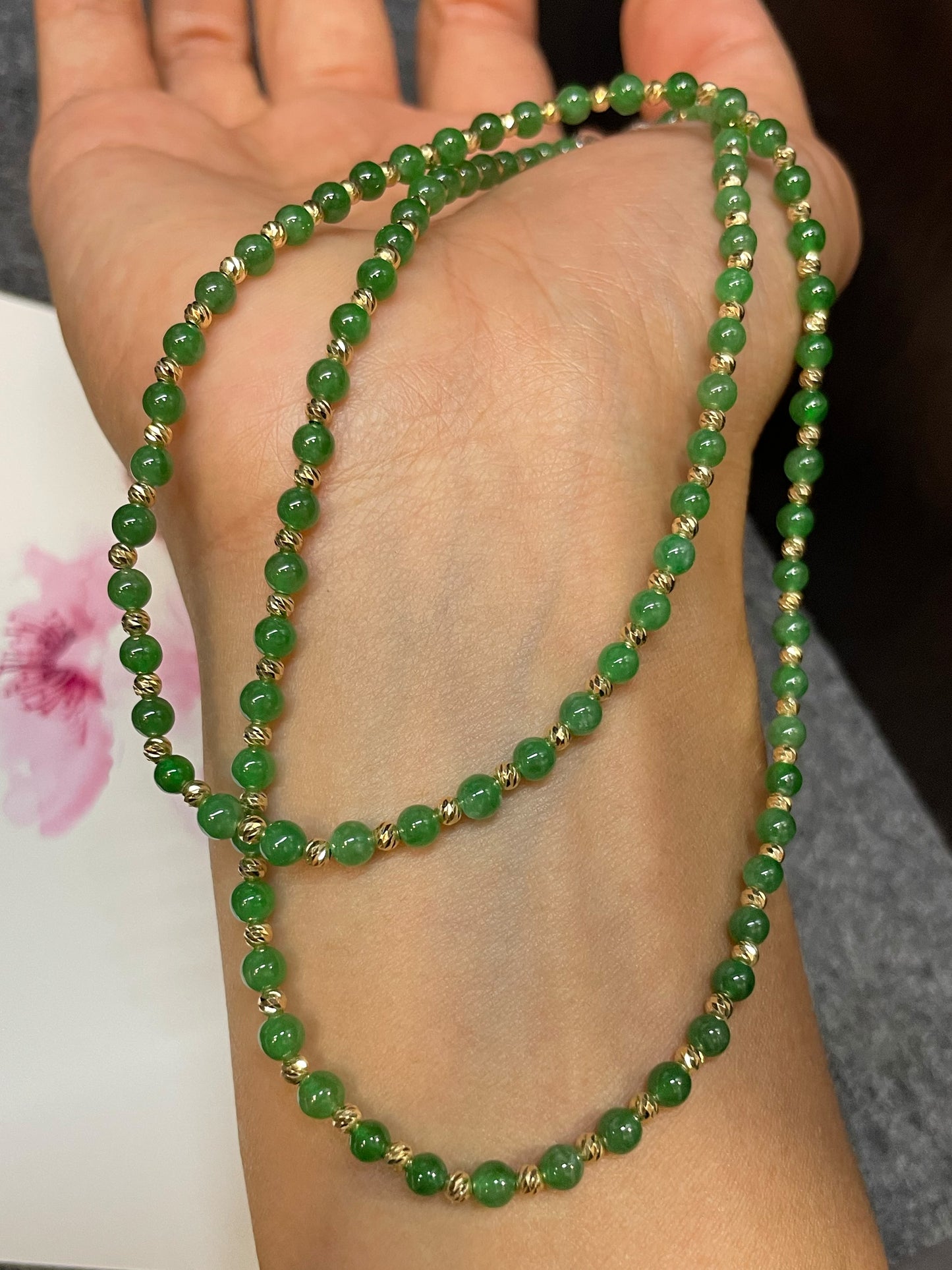 Green Jade Necklace - Round Beads (NJN031)