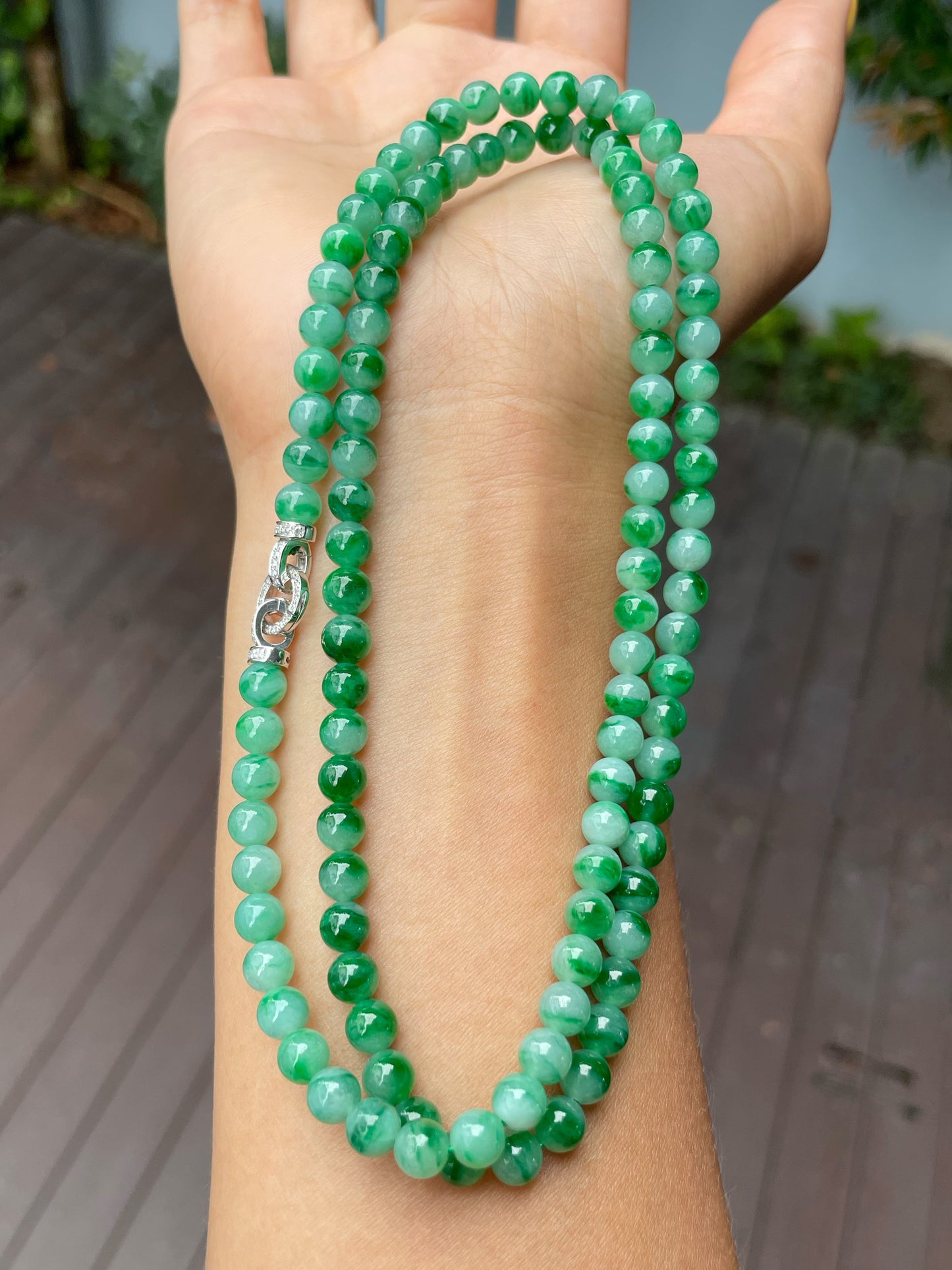 Green Jade Beads Necklace (NJN036)