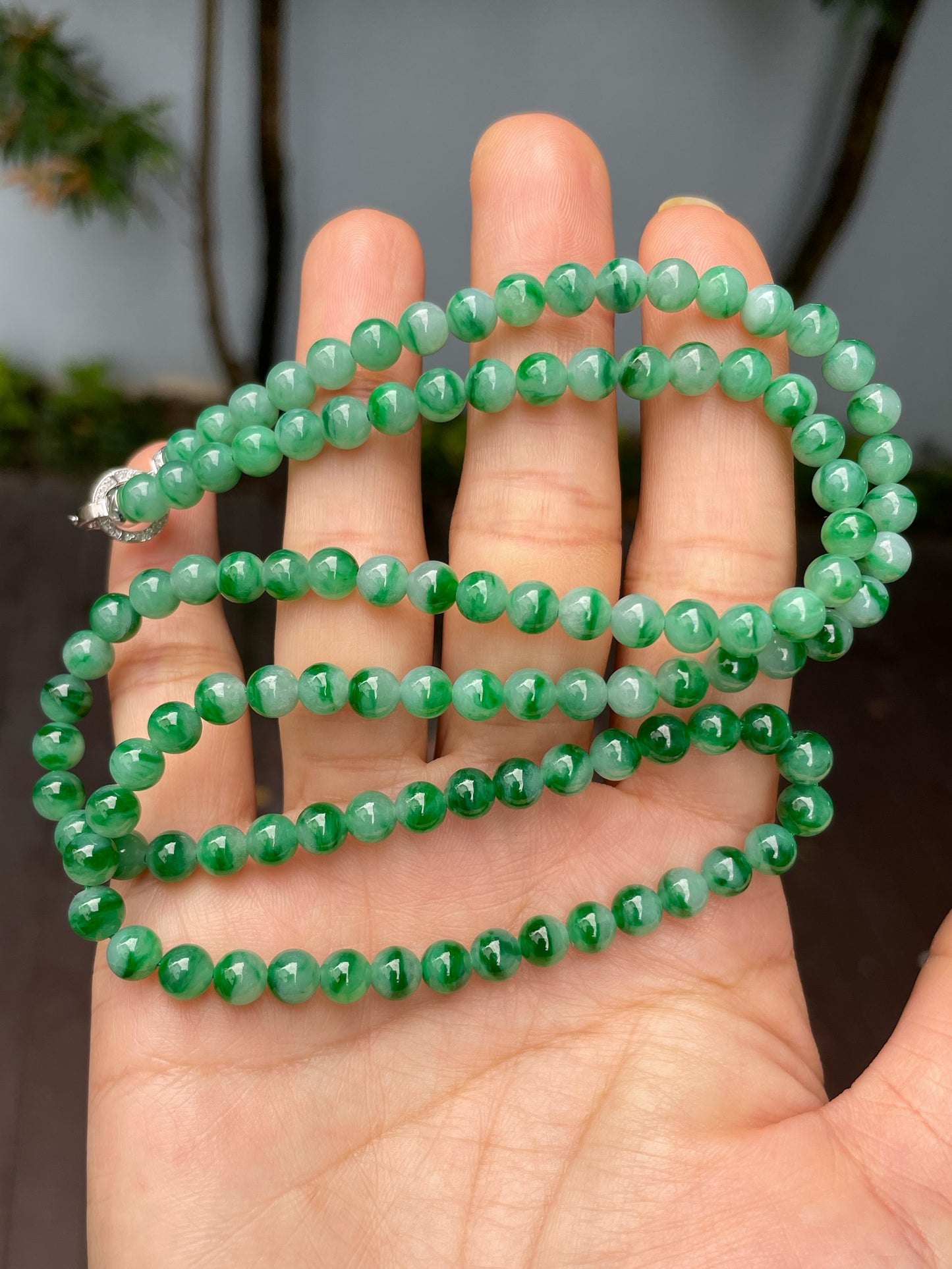 Green Jade Beads Necklace (NJN036)