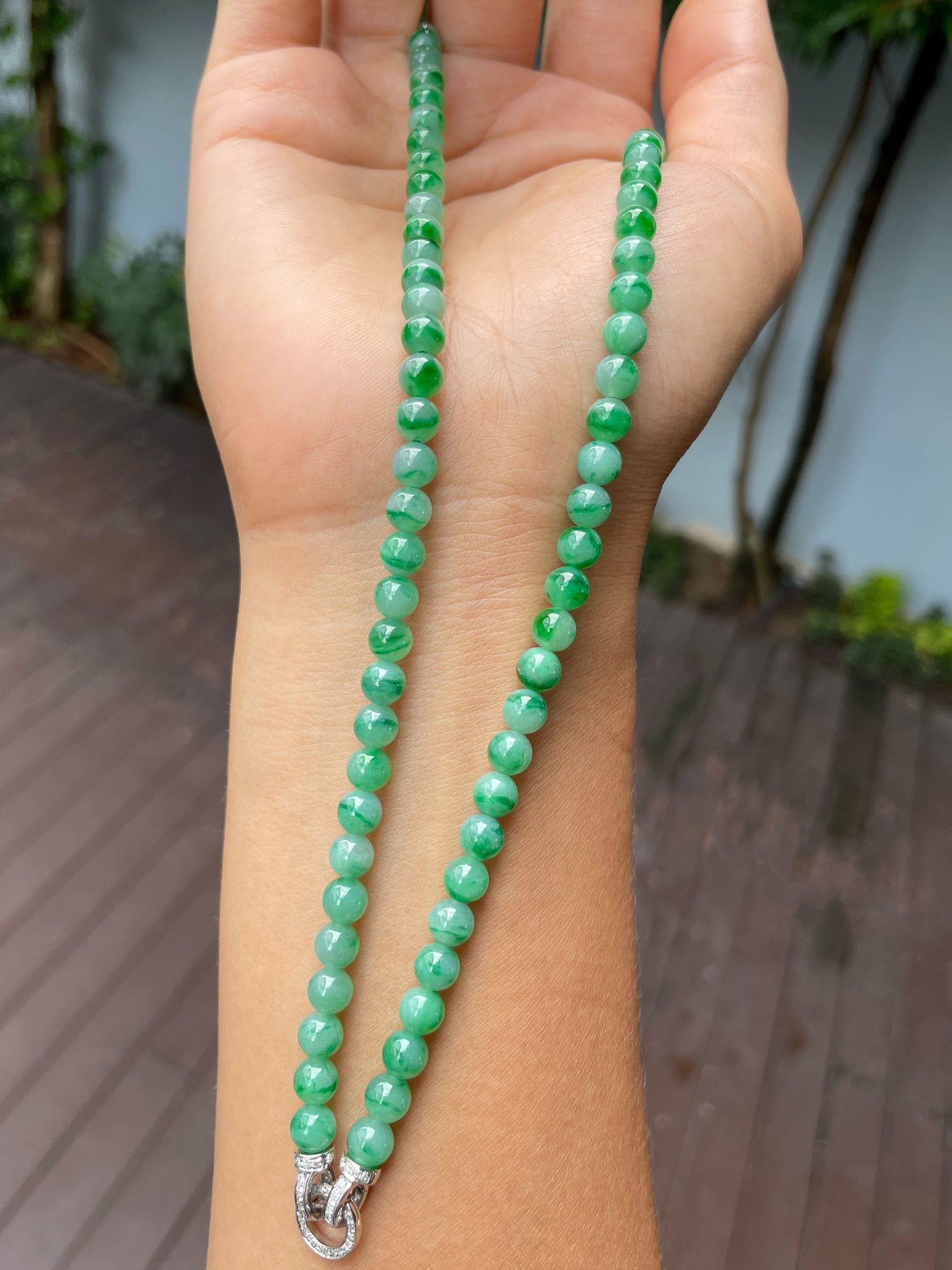 Green Jade Beads Necklace (NJN036)