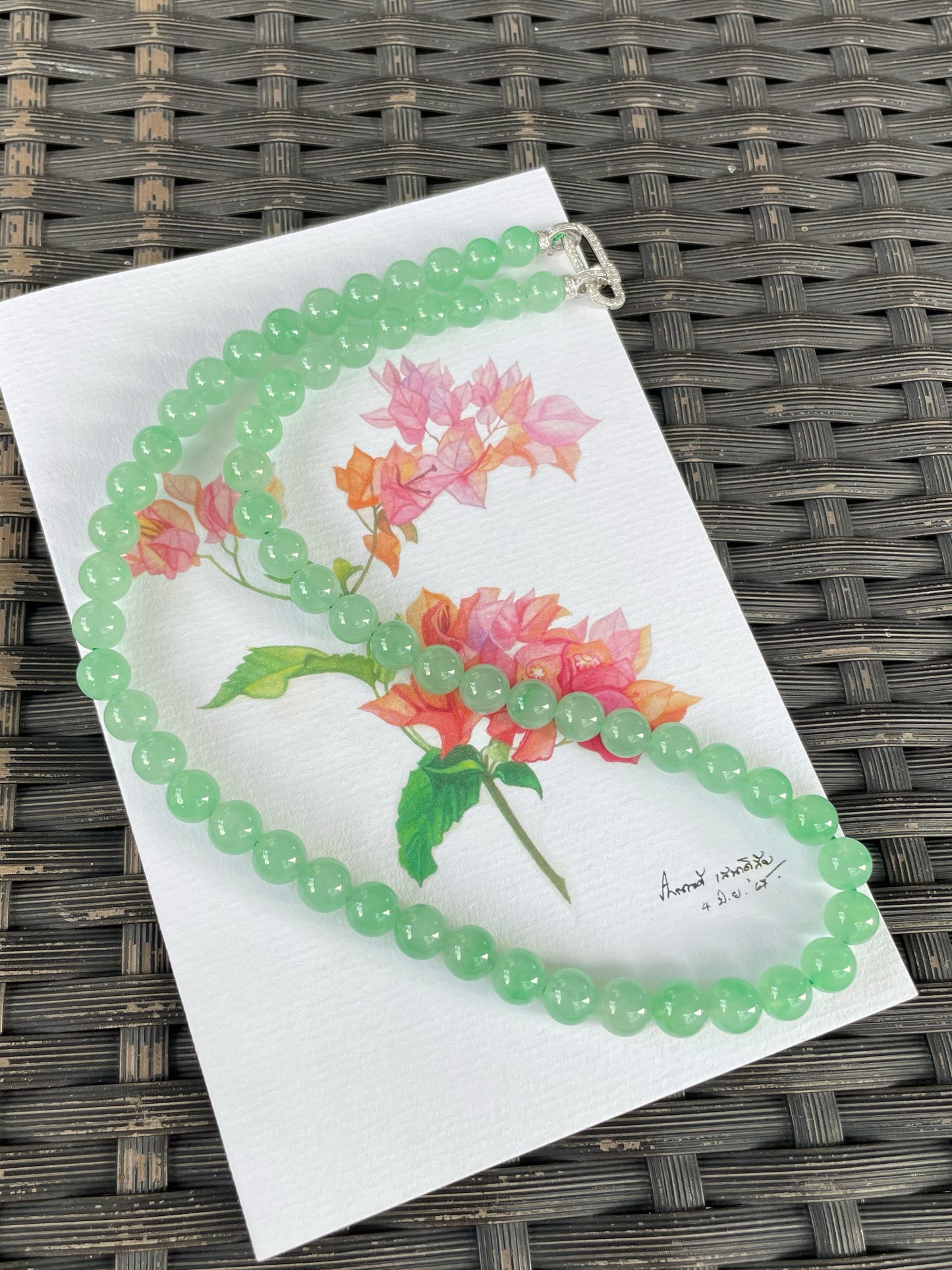 Icy Green Jade Beads Necklace (NJN039)