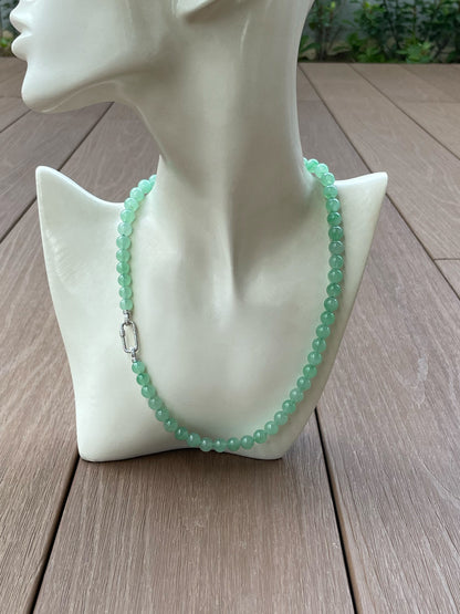 Icy Green Jade Beads Necklace (NJN039)