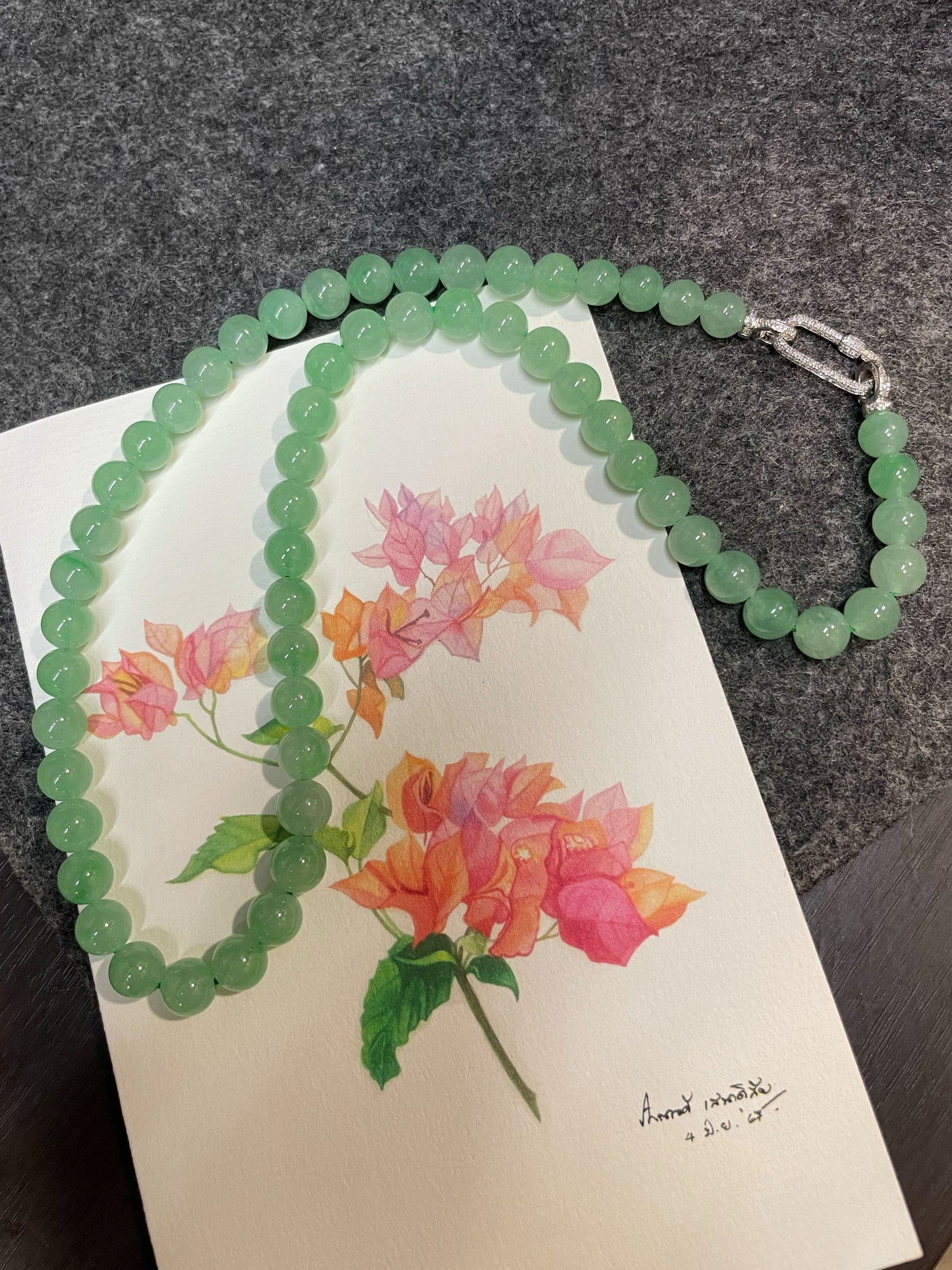 Icy Green Jade Beads Necklace (NJN039)