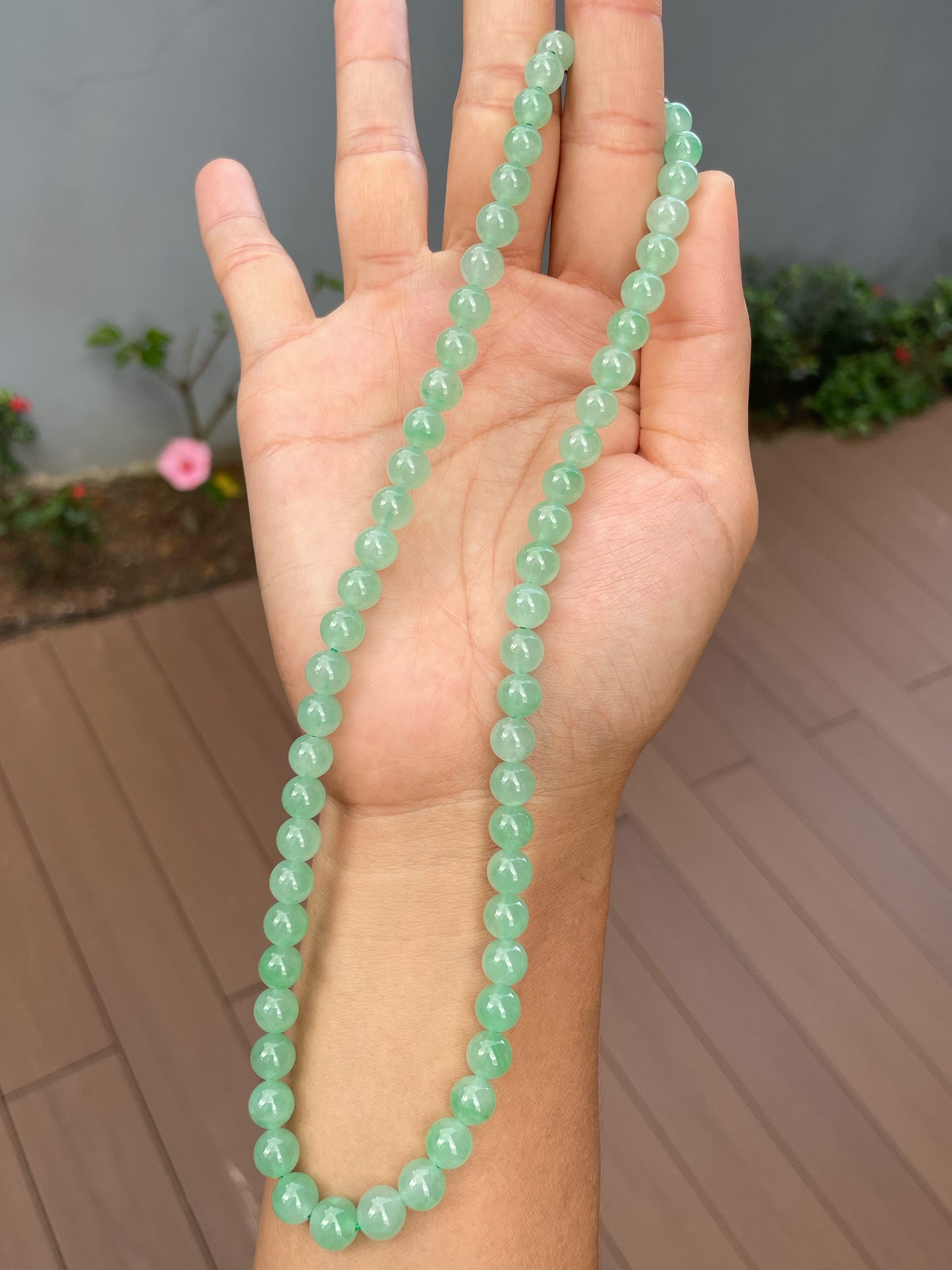 Icy Green Jade Beads Necklace (NJN039)