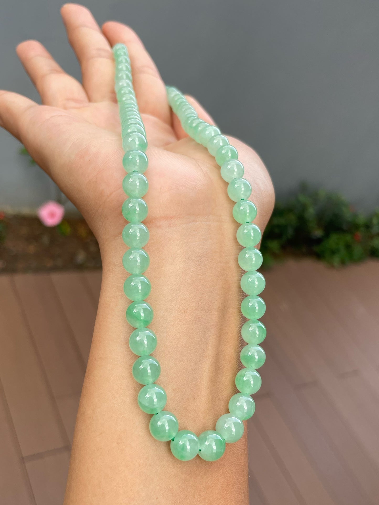 Icy Green Jade Beads Necklace (NJN039)