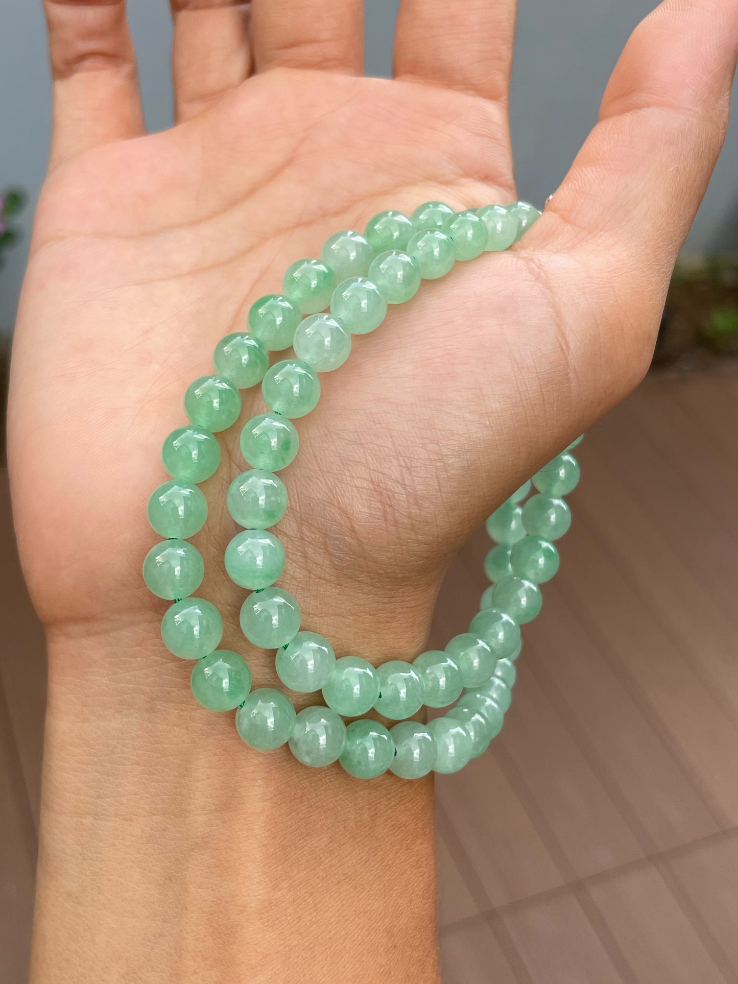 Icy Green Jade Beads Necklace (NJN039)