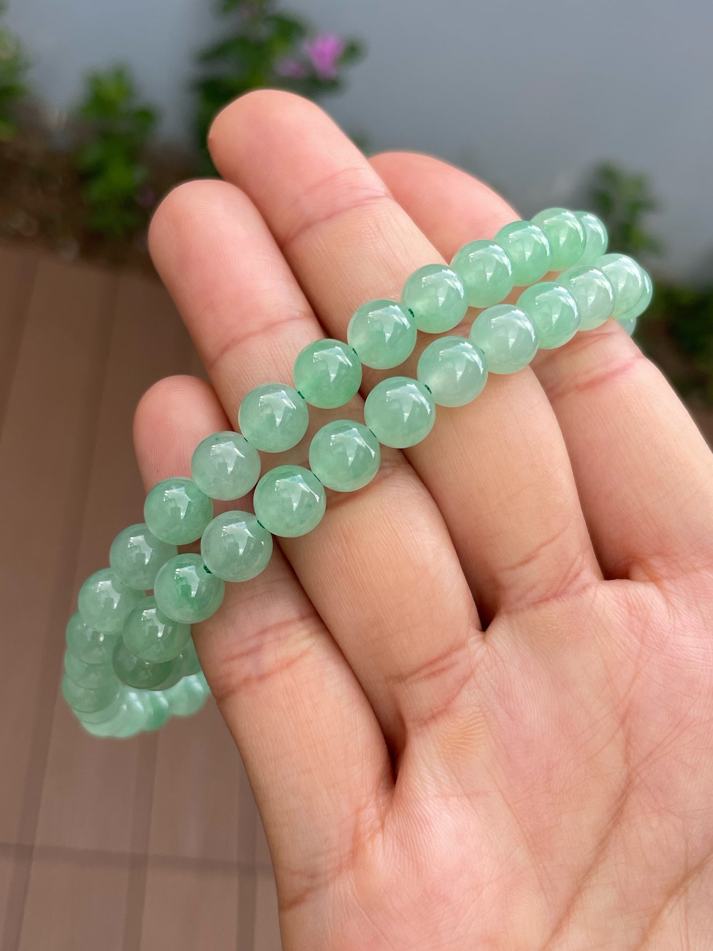 Icy Green Jade Beads Necklace (NJN039)