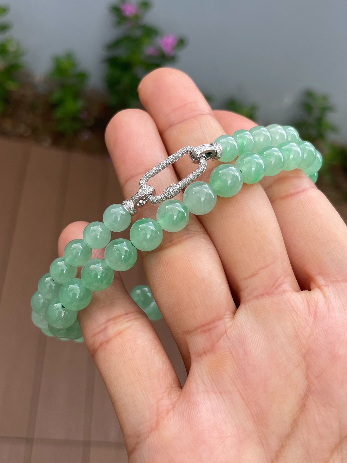 Icy Green Jade Beads Necklace (NJN039)