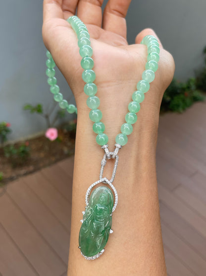 Icy Green Jade Beads Necklace (NJN039)