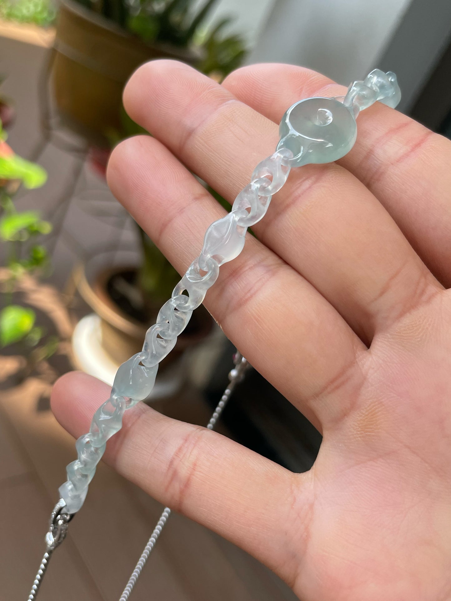 Icy Jadeite Necklace / Bracelet - Interlocking Chain (NJN050)