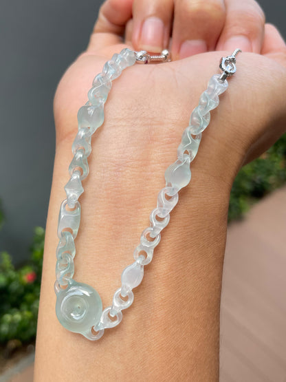 Icy Jadeite Necklace / Bracelet - Interlocking Chain (NJN050)