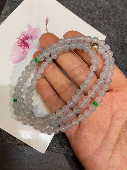 Icy White Jade Beads Necklace (NJN051)