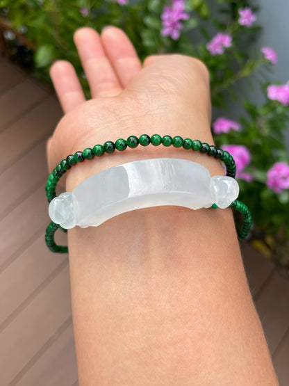 Icy White Pendant With Green Jadeite Beads Necklace (NJN053)