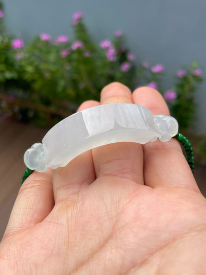 Icy White Pendant With Green Jadeite Beads Necklace (NJN053)