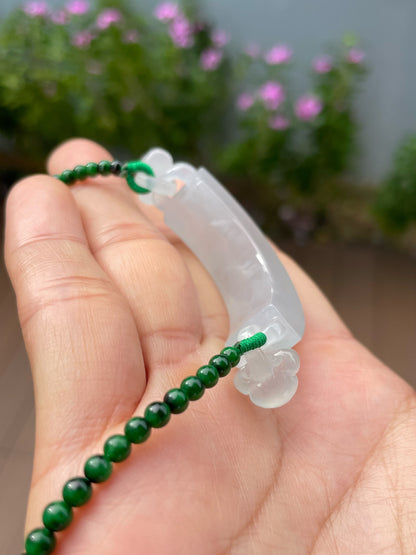 Icy White Pendant With Green Jadeite Beads Necklace (NJN053)