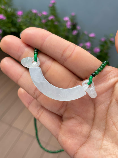 Icy White Pendant With Green Jadeite Beads Necklace (NJN053)