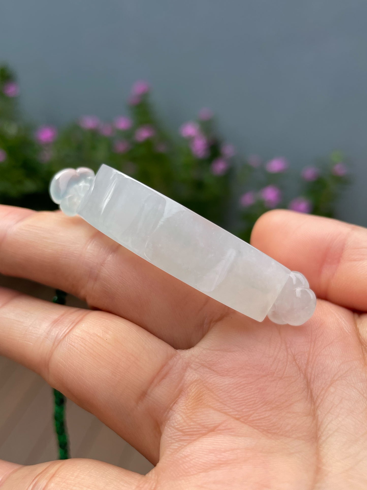 Icy White Pendant With Green Jadeite Beads Necklace (NJN053)