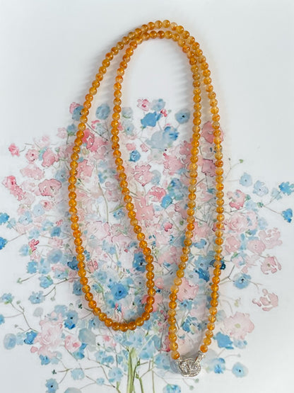 Icy Orange Jade Necklace - Round Beads (NJN055)