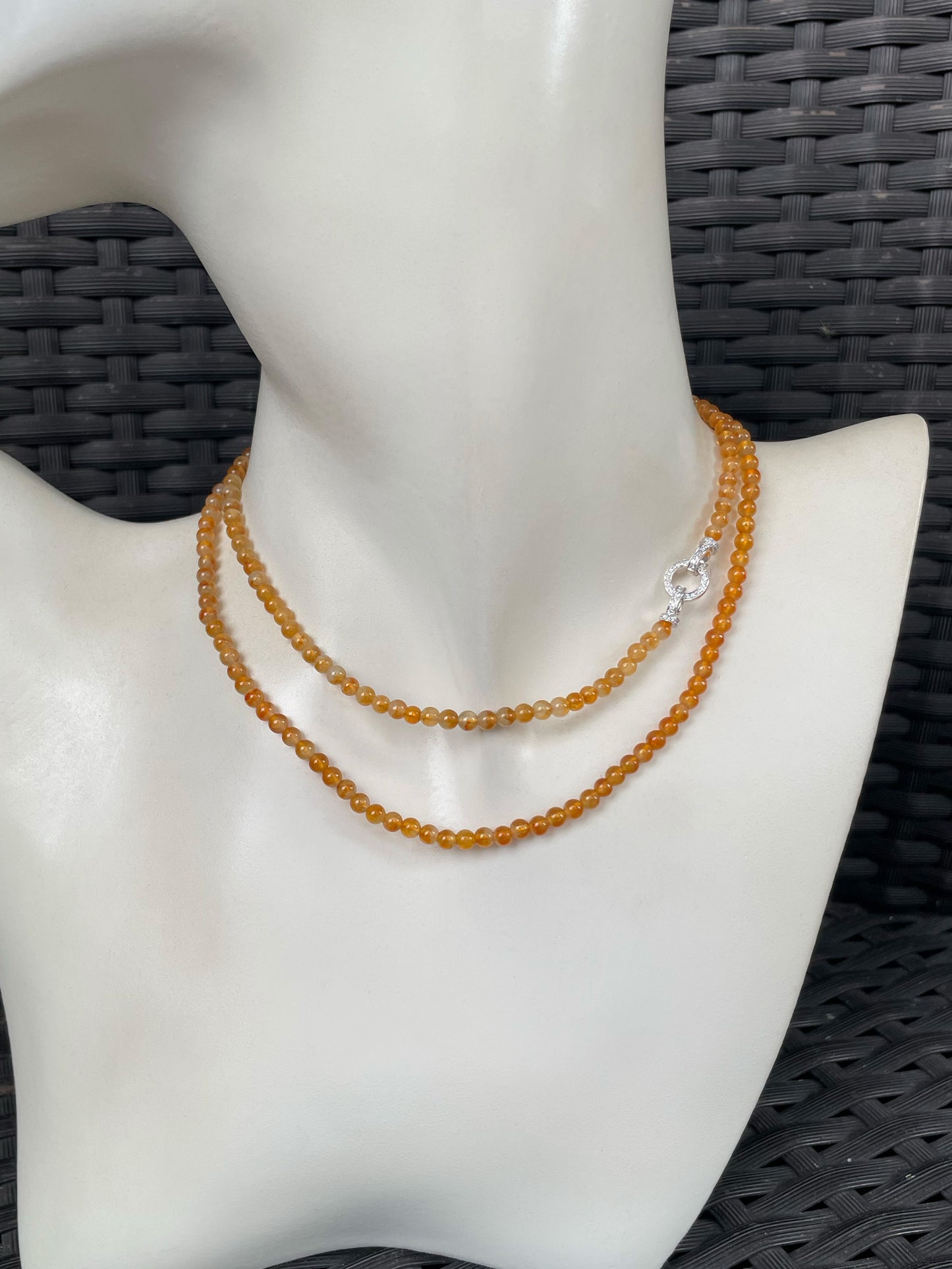 Icy Orange Jade Necklace - Round Beads (NJN055)
