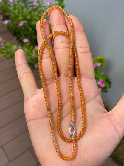Icy Orange Jade Necklace - Round Beads (NJN055)