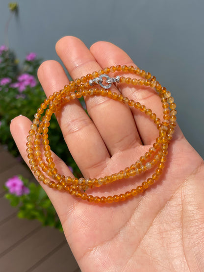 Icy Orange Jade Necklace - Round Beads (NJN055)