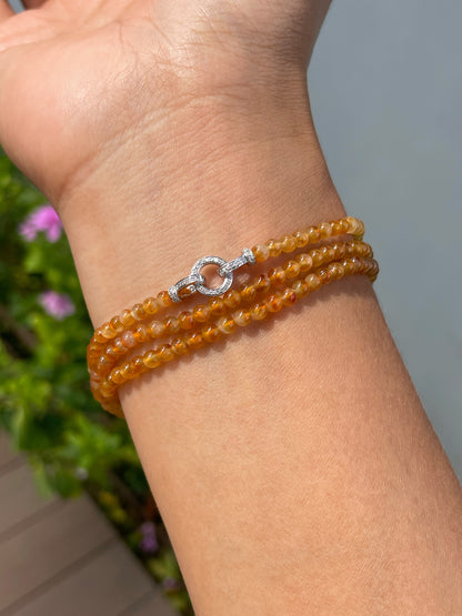 Icy Orange Jade Necklace - Round Beads (NJN055)
