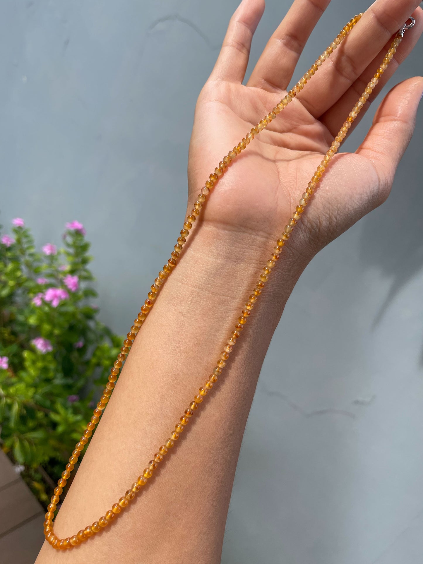 Icy Orange Jade Necklace - Round Beads (NJN055)