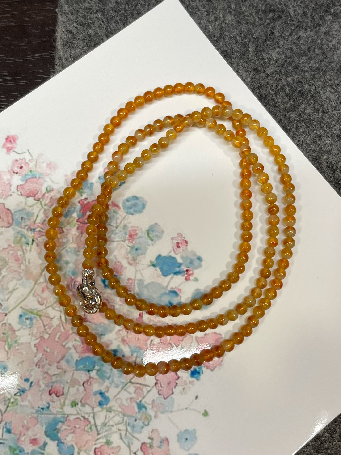 Icy Orange Jade Necklace - Round Beads (NJN055)