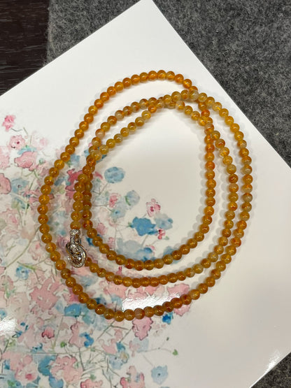 Icy Orange Jade Necklace - Round Beads (NJN055)