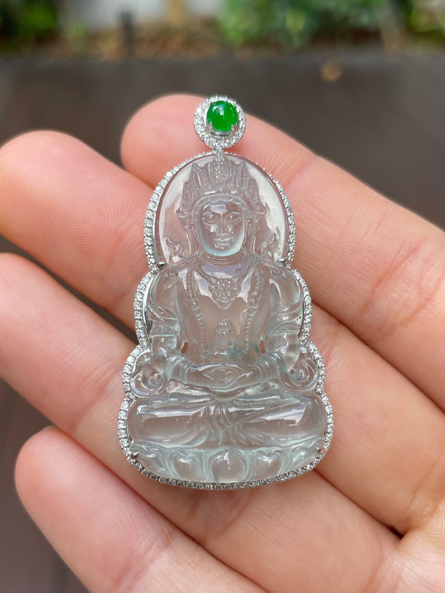 Glassy Jadeite Pendant - Green Tara (NJP006)